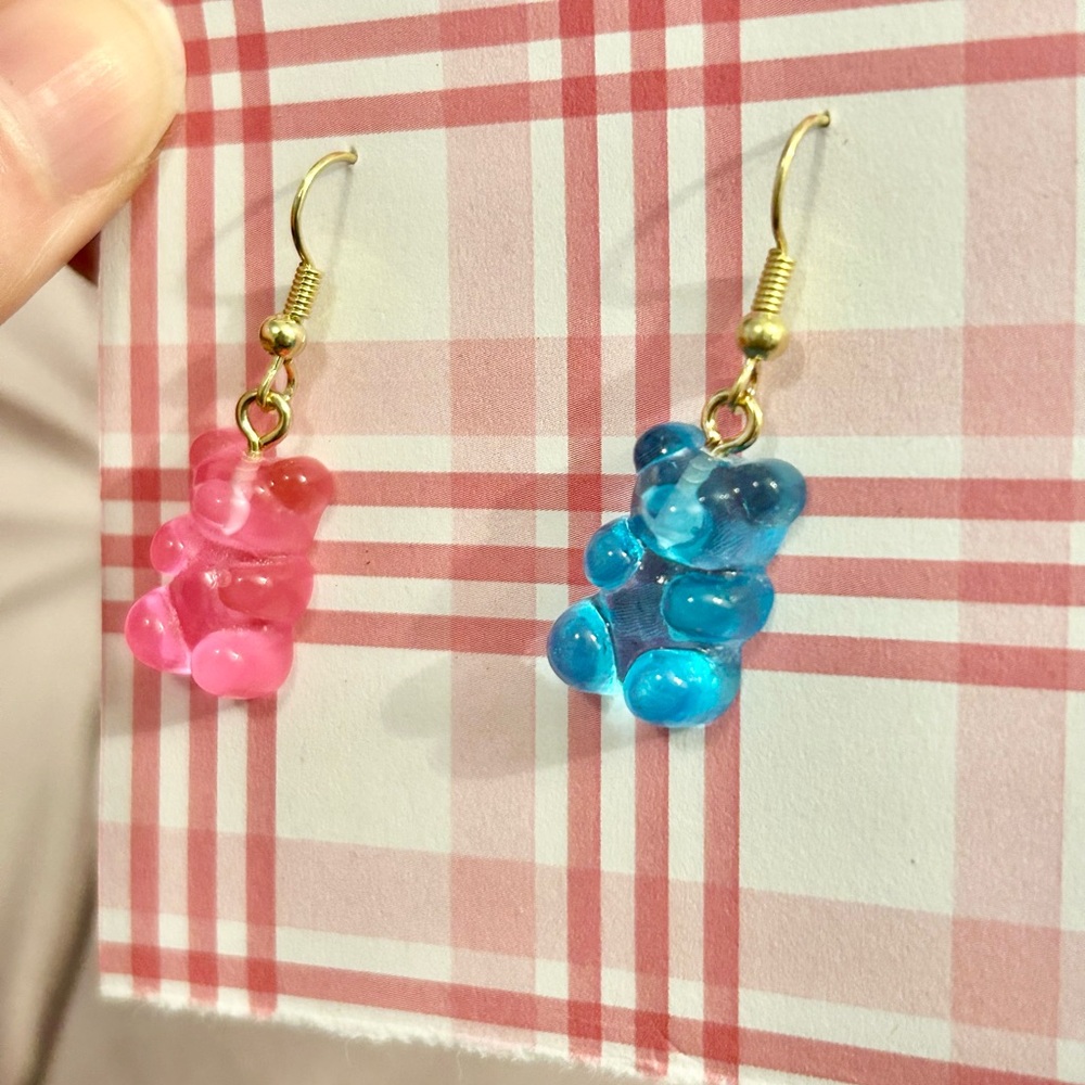 Pink and Blue Gummy Bear Earrings - Picture 4 of 5